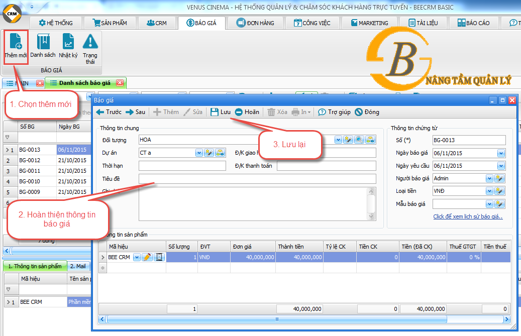 Tìm hiểu về phân hệ quản lý báo giá trong phần mềm quản lý khách hàng BEE CRM
